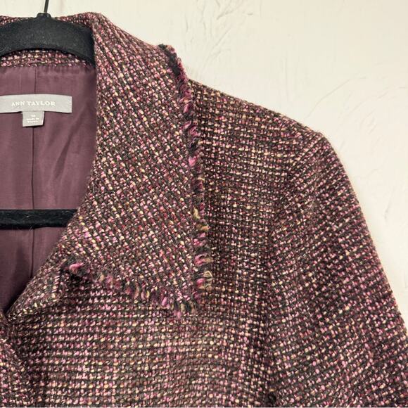 Ann Taylor Purple Tweed Fringe Fitted Blazer Jacket Womens 10 Preppy Career - Picture 7 of 10